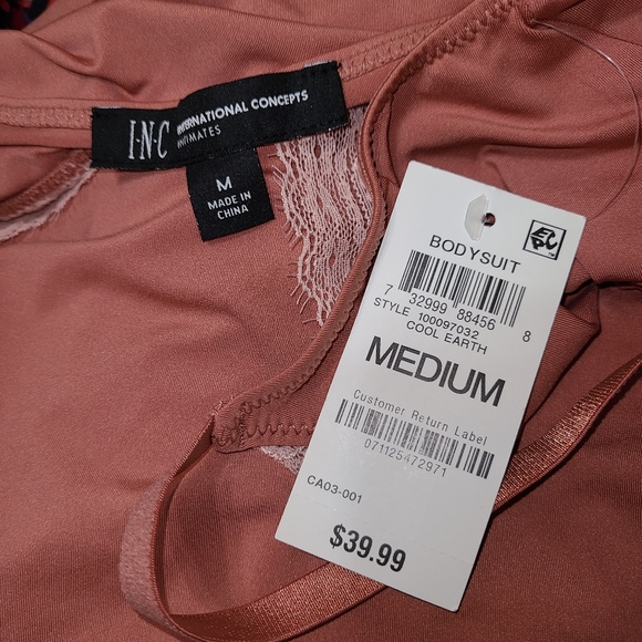 Lace trim thong bodysuit clay color M - Picture 6 of 6